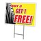 Signmission Buy 3 Tires Get 1 Free Yard & Stake outdoor plastic coroplast window, C-1216 Buy 3 Tires Get 1 Free C-1216 Buy 3 Tires Get 1 Free - alternate 1